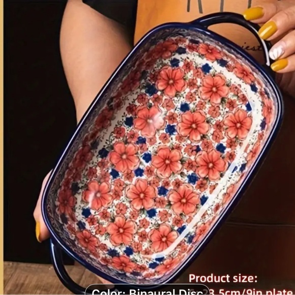 Polish Floral Enamel Baking Dish with Handles - Picture 4 of 5